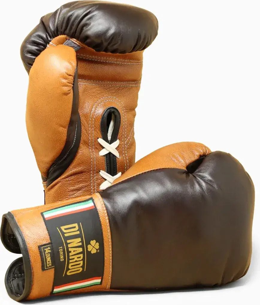 Guantes de boxeo di nardo con cordones 14 oz borgoña-coñac