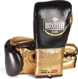 Guantes de boxeo boxelite club " training mx" premium negro/ dorado cuerdas