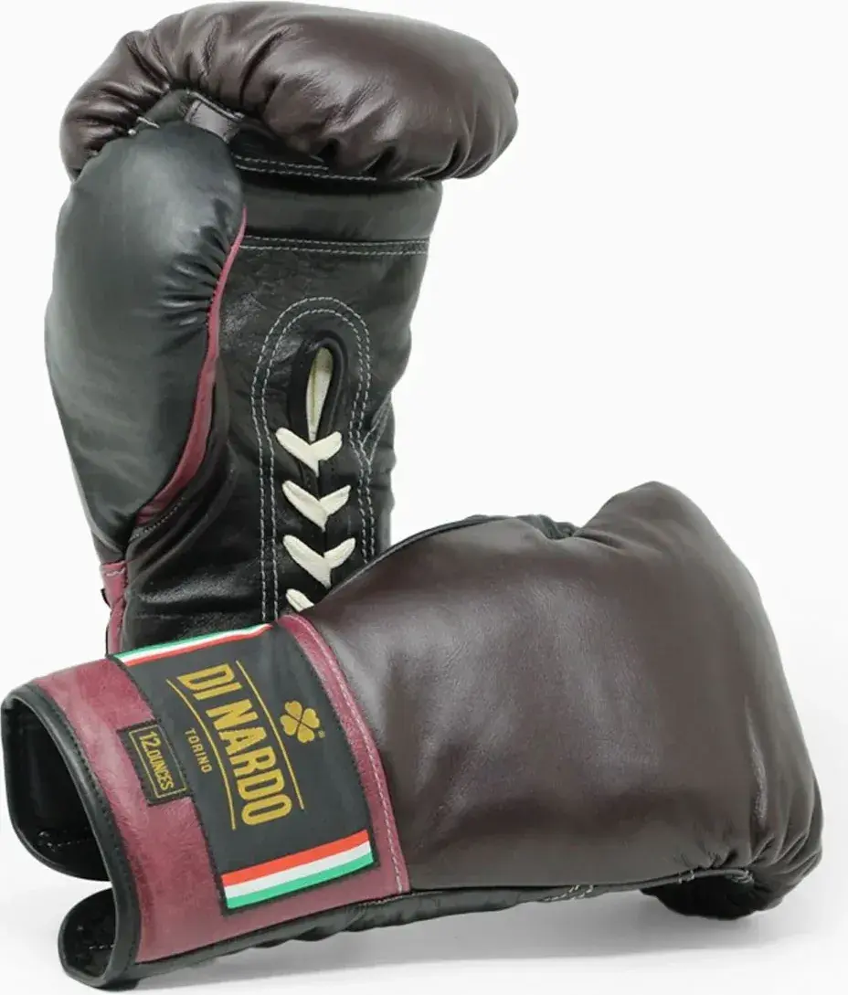 Guantes de boxeo di nardo con cordones borgoña negro BURDEOS