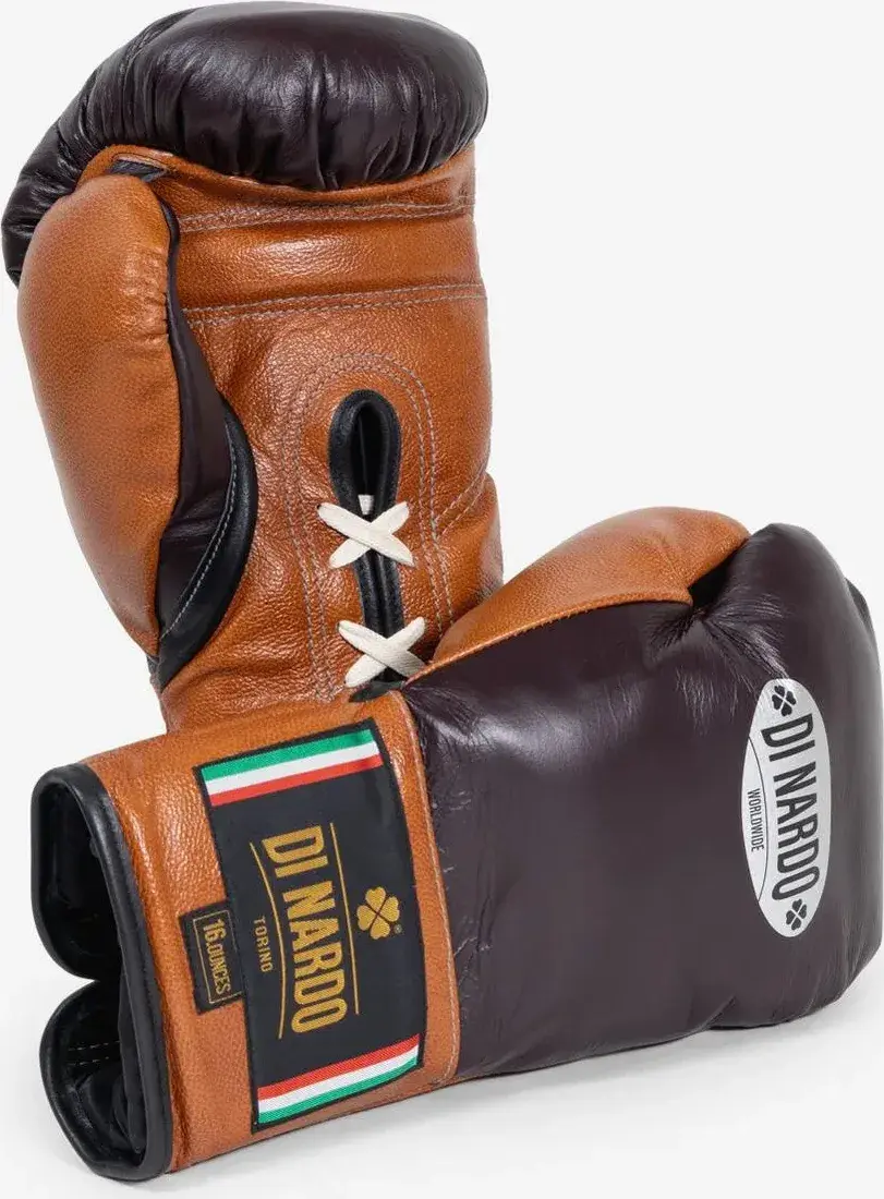 Guantes de boxeo di nardo con cordones 16 oz borgoña-coñac